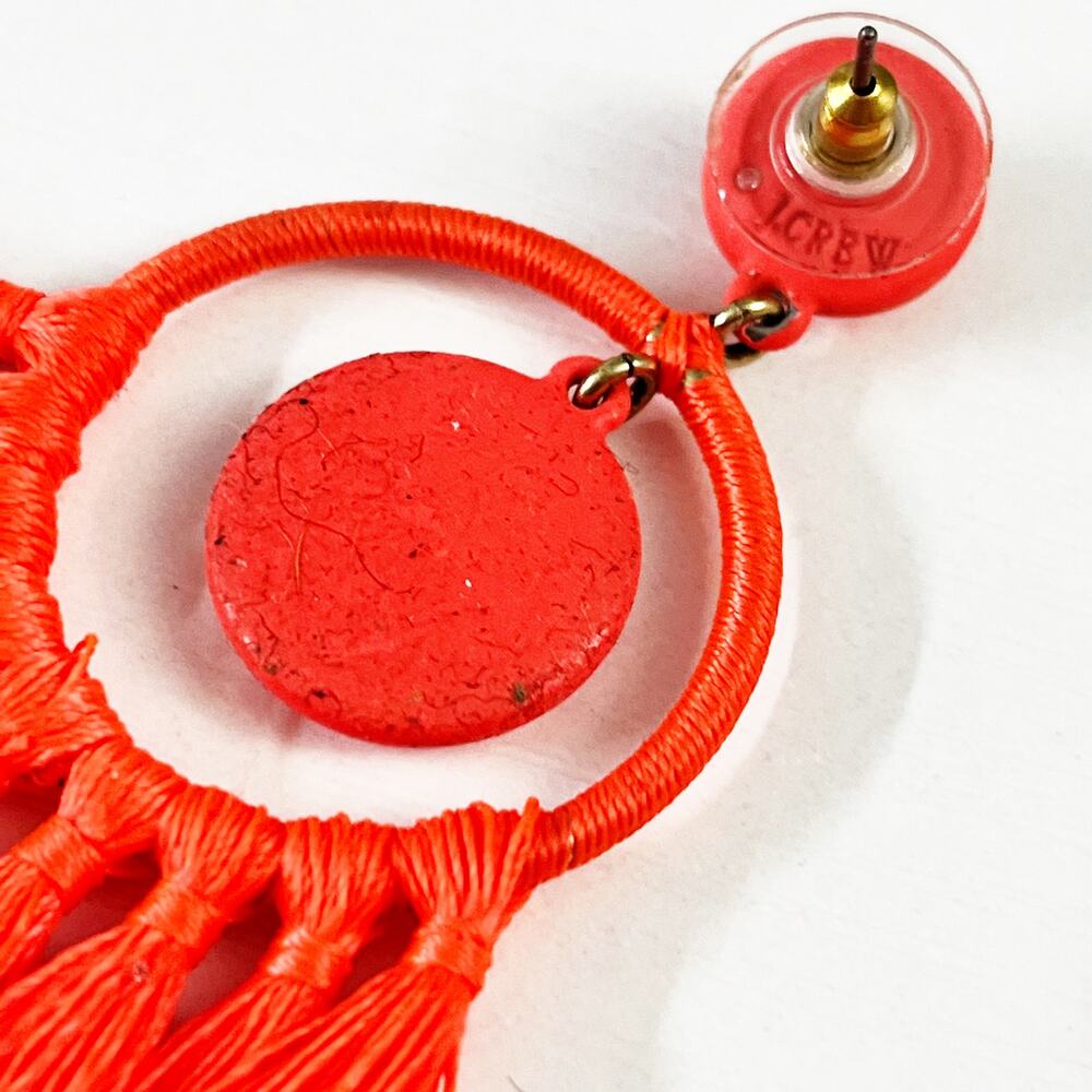 J. Crew Neon Orange Hoop Tassel Fringe Earrings - Picture 6 of 7